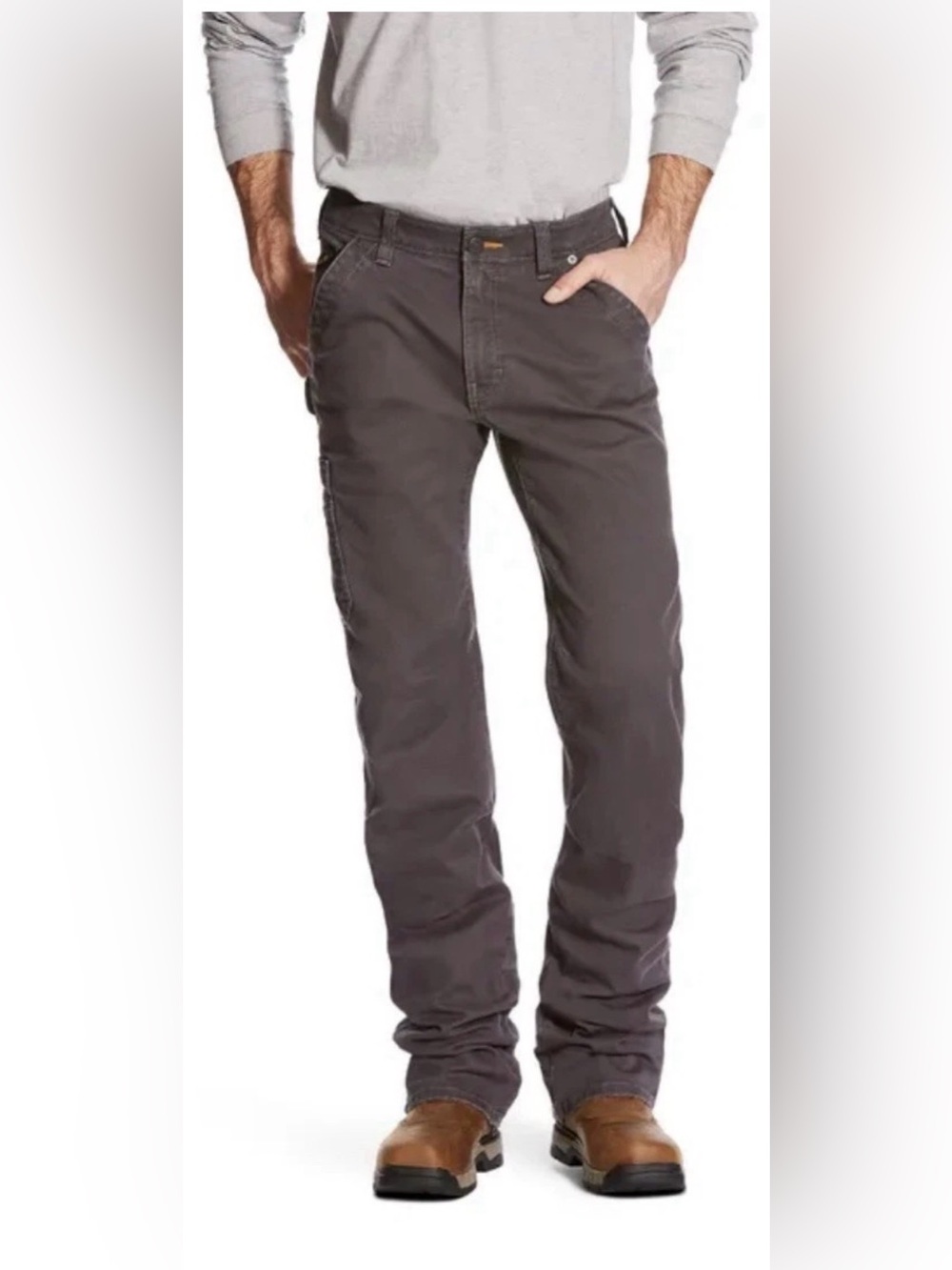 Ariat M4 Rebar Pants 42 x 33.5 Gray Twill Dungaree Low Rise Boot Carpenter Work.